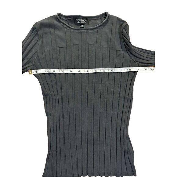 Topshop Womens Charcoal Gray Ribbed Button Sleeve Pullover Sweater sz 6 - Picture 6 of 13